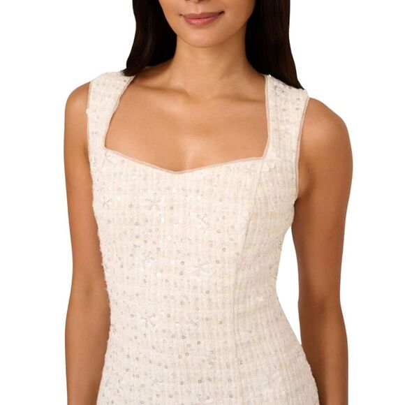 NWT Adrianna Papell Women’s Ivory Sequin Tweed Sheath Dress - Picture 2 of 8